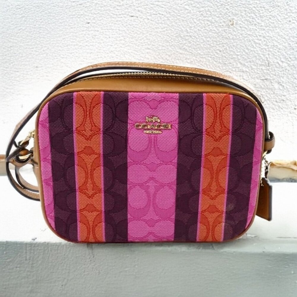 Sold! Coach Mini Camera Bag In Signature Jacquard With Stripes C4222 Retail $250